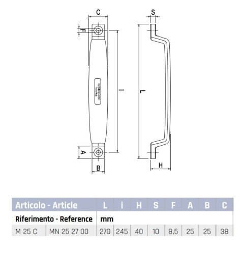 Maniglia di trascinamento per portoni scorrevoli Rolling Center M25C