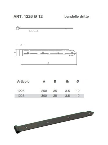 Bandella diritta per imposte e scuri con occhiolo centrale ø 12 mm Omad 1226 - mm 250