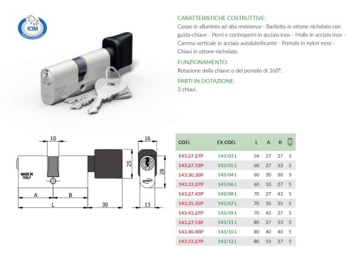 Cilindro ovale in alluminio con pomolo Omec 143 - mm 54 (27/27)