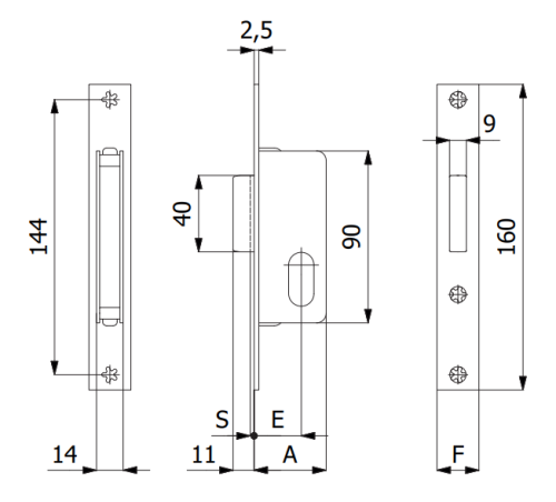 Serratura per montanti solo catenaccio Omec 335 F22 mm