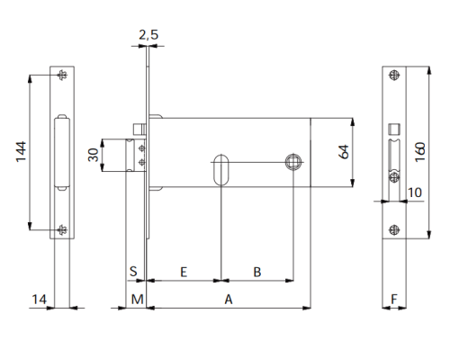 Serratura elettrica per fasce scrocco e mandata Omec 388 - frontale 16 mm