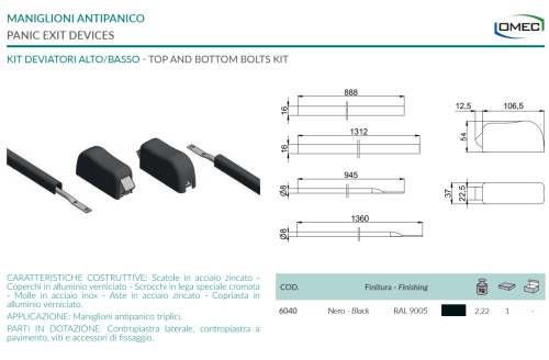 Kit deviatori alto-basso maniglioni antipanico Omec 6040 nero