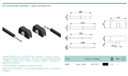 Kit deviatori laterali per maniglione antipanico triplice Omec 6041 nero