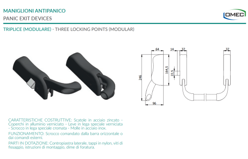 Maniglione antipanico triplice (MODULARE) Omec 6213 RAL 9005