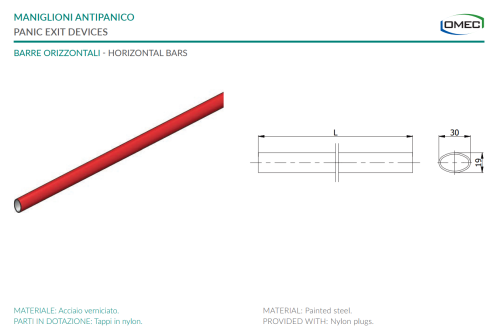 Barra orizzontale mm 1480 per maniglioni antipanico Omec 6006AR