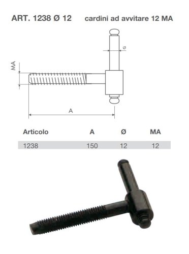 Cardine per bandella lungo 150 mm ad avvitare ø 12 mm OMAD 1238