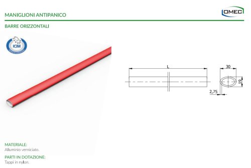 Barra orizzontale Omec 6008LR per maniglioni antipanico 1480 mm