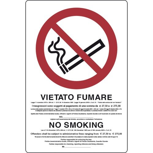 Cartello segnaletico "Vietato fumare-NO SMOKING" cm 30x20