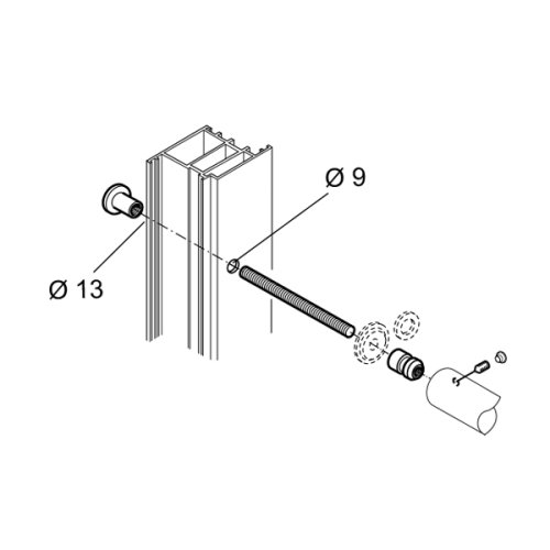 Fissaggio singolo passante acciaio inox PBA FIX.110.000D.44 per maniglioni su legno, alluminio, pvc