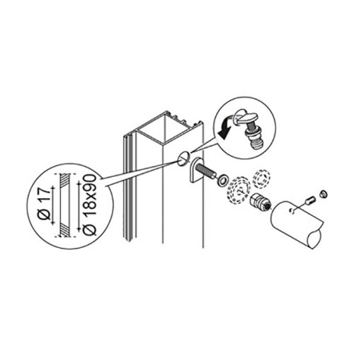 Fissaggio singolo non passante acciaio inox PBA FIX.210.000D.B2 per maniglioni su profilo tubolare