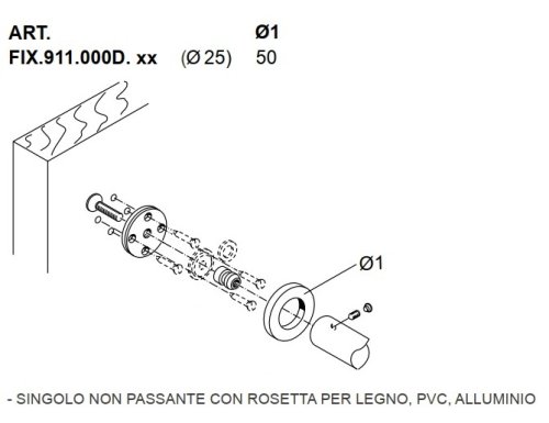 Fissaggio acciaio inox PBA FIX.911.000D.44 per maniglioni su legno, pvc, alluminio