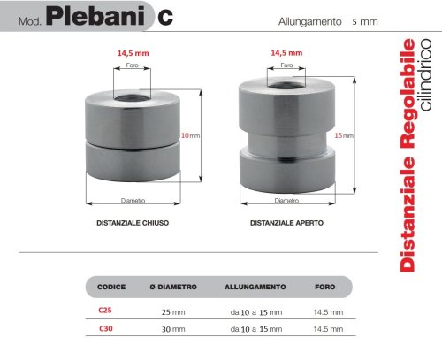 Plebani C distanziale cilindrico regolabile 10/15 mm per fissaggio inferriate - ø mm 25