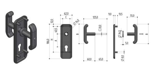 Maniglia per porte basculanti nera PREFER 0433.0800.0000 INT.60 MM