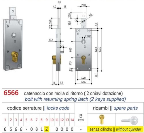 Serratura per porte basculanti cilindro profilo europeo Prefer 6566.081Z.0000