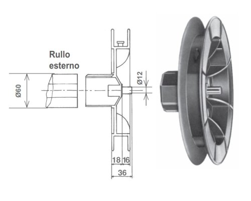 Puleggia in PVC per tapparella ø 220 mm per rullo ottagonale 60 Stafer 074.N.22.90