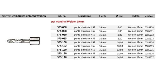 Punte elicoidali BDS Maschinen SPS attacco Weldon - ø mm 6
