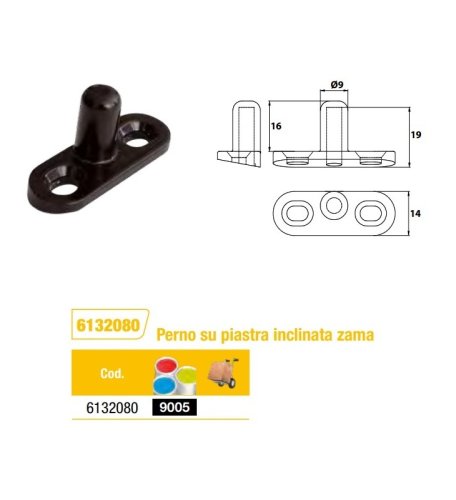Perno ø 9 mm per spagnoletta inclinato su piastra in zama Torbel 6132080