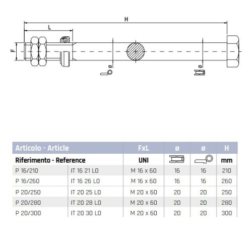 Perno in acciaio per portoni a libro Rolling Center - ø mm 16x210