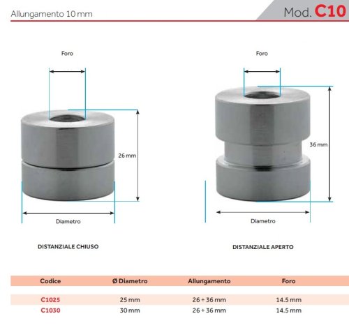 Plebani C10 distanziale cilindrico regolabile 26/36 mm per fissaggio inferriate - ø mm 25