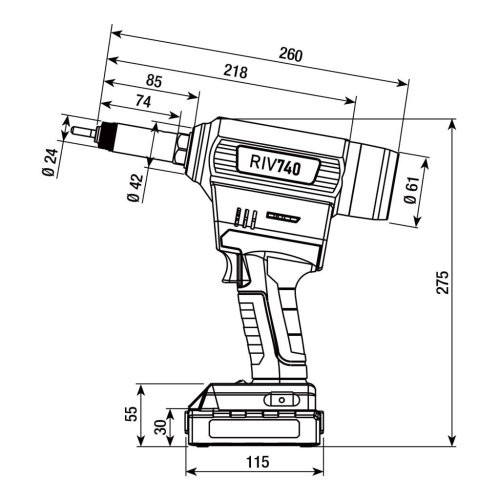 Rivettatrice RIVIT RIV 740 18V 2Ah litio in valigetta con doppia batteria