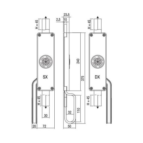 Cariglione portoni per aste da mm 30x10 Rolling Center 36 - mano DX