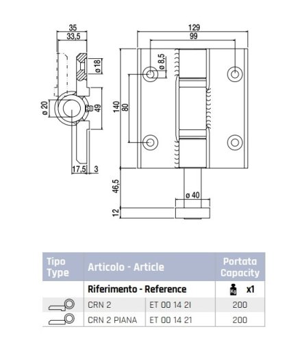 Cerniera in acciaio per portoni a libro 2 ali forate con cuscinetto ø 40 mm Rolling Center CRN2
