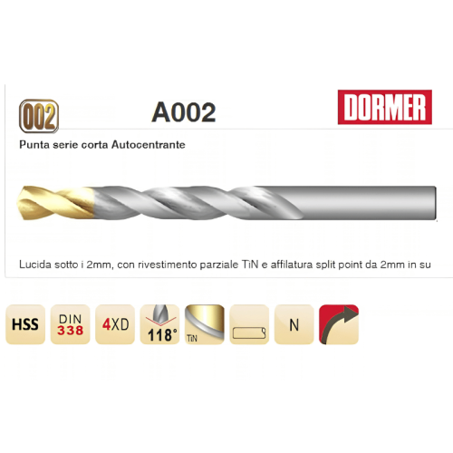 Serie 19 punte trapano hss DIN338 1-10 Titanio Dormer A095201