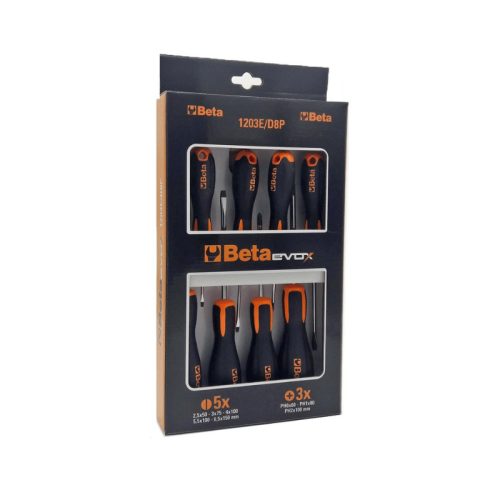 Serie 8 cacciaviti a taglio + croce Phillips BETA EVOX 1203E/DP8