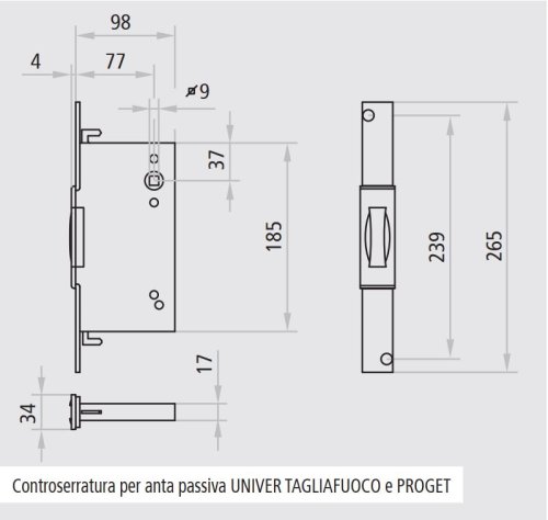 Serratura Flush Bolt per anta secondaria porte tagliafuoco NINZ UNIVER e PROGET