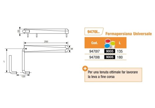 Fermapersiane universale a molla ambidestro Torbel serie 9470 - mm 135