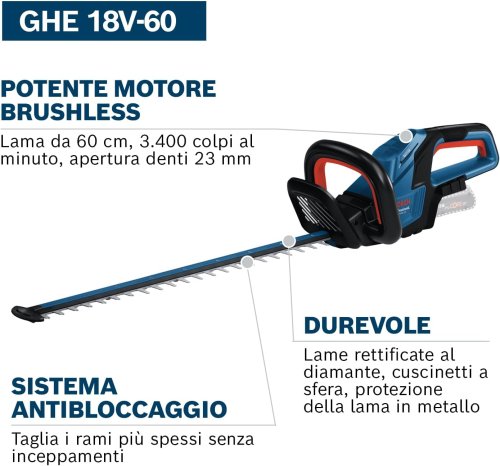 Tagliasiepi Bosch Professional GHE 18V-60 (fornito senza batteria)