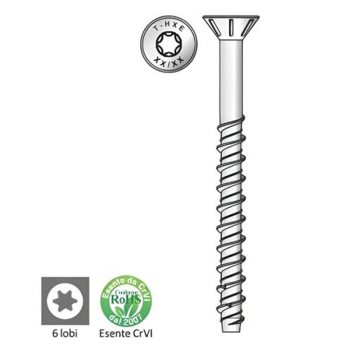 Vite TECFI HXE03 in acciaio zincato testa svasata piana TORX per fissaggio su calcestruzzo - ø mm 8x45