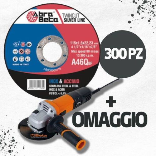 Abra Beta dischi da taglio A46Q Twincut Silver 300pz + smerigliatrice 750W omaggio - ø mm 115x1,6