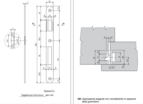 AGB B00590.15 contropiastra per serratura BT mm 22x238 - - bronzato