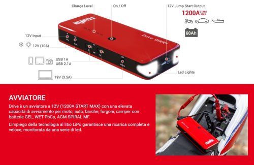 Avviatore autoveicoli portatile 12V compatto Telwin DRIVE 9000