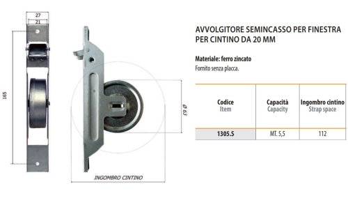 Avvolgitore a semincasso per cintino tapparella mt 5,5 Bolis 1305.S