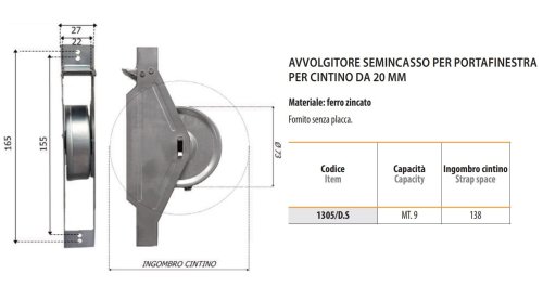 Avvolgitore a semincasso per cintino tapparella mt 9 Bolis 1305.DS