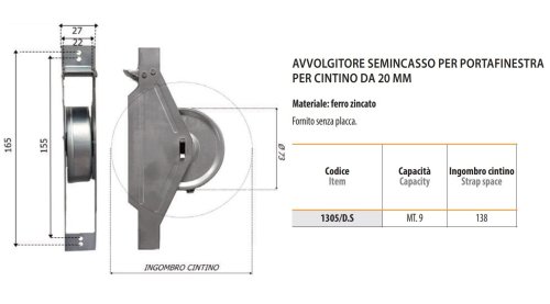 Avvolgitore a semincasso per cintino tapparella mt 9 Bolis 1305.DS