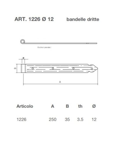 Bandella diritta per imposte e scuri con occhiolo laterale ø 12 mm Omad 1226 - mm 250
