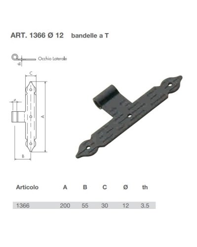 Bandella a T per imposte e scuri con occhiolo laterale ø 12 mm Omad 1366