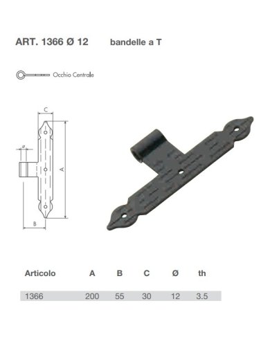 Bandella a T per imposte e scuri con occhiolo centrale ø 12 mm Omad 1366