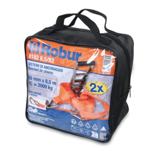 Set borsa 2 fasce di ancoraggio a cricchetto portata 2000Kg ROBUR BETA 8182 B2 (8,5m)