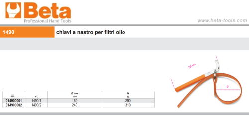 Chiave a nastro per filtro olio Beta 1490 - mm 160