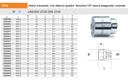 Chiave a bussola esagonale quadro femmina 1/2" BETA 920A - | MM8
