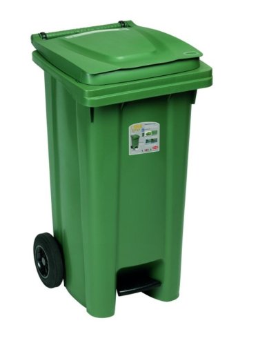 Bidone immondizie con pedale e ruote 120 litri verde