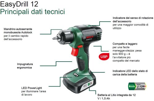 Trapano avvitatore a batteria Bosch Easydrill 12V 1,5 Ah