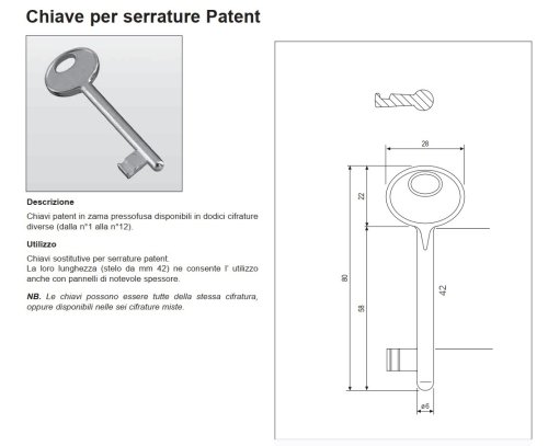Chiave Patent per serrature da interni in zama bronzata AGB B00502 - cifratura 1