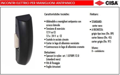 Incontro elettrico per maniglioni antipanico Fast Cisa 07083.90 - RAL 9005 nero