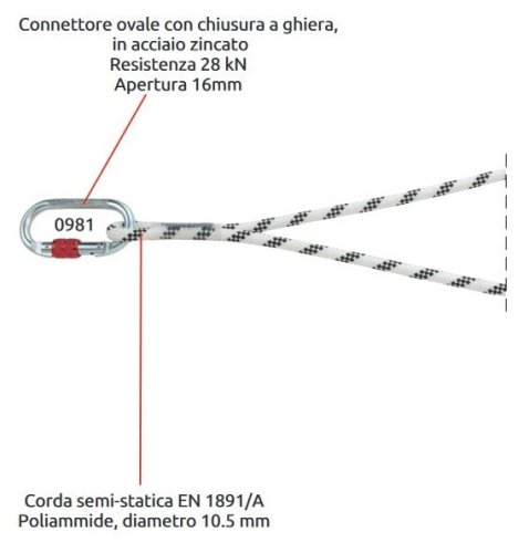 Cordino di sicurezza CAMP 203008 ROPE LANYARD Double + 0981 + 2x2017 155 cm