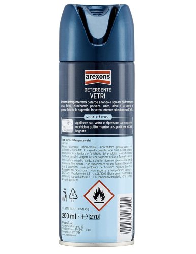 Detergente vetri auto schiuma attiva spray sgrassante Arexons 200 ml